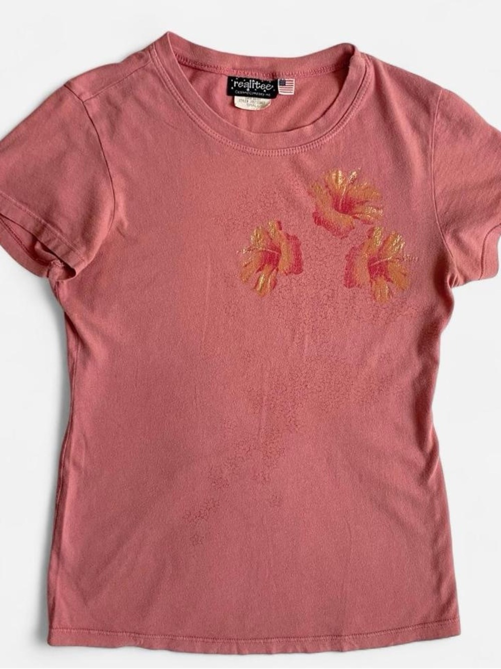 Vintage Y2K pink floral fitted tee